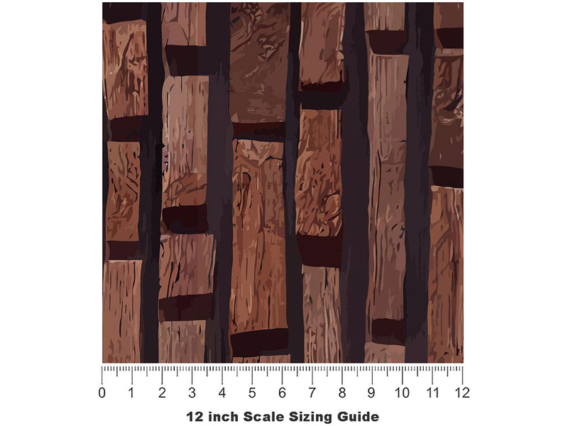 Split Walnut Wooden Parquet Vinyl Film Pattern Size 12 inch Scale~Rwraps Split Walnut Wooden Parquet Sizing Chart~3