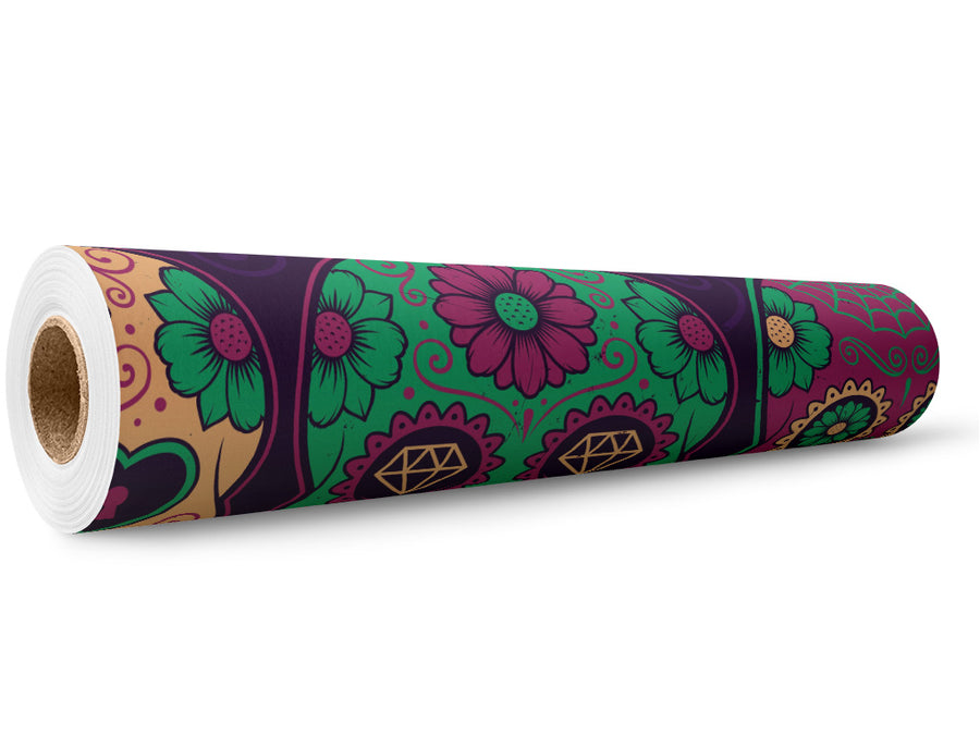 Sugar Skull Halloween Wrap Film Wholesale Roll~Rwraps Series 914 Digitally Printed Vinyl Roll~5