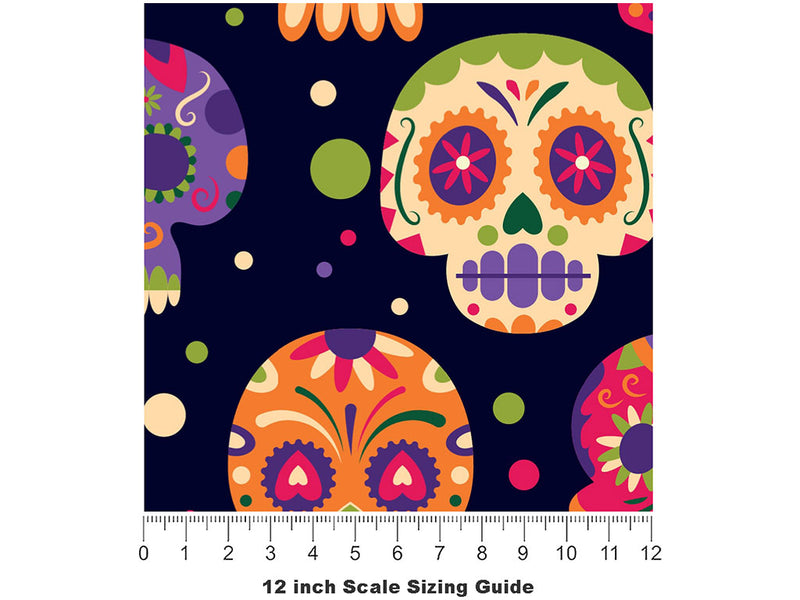 Sugar Skulls Day of the Dead Vinyl Film Pattern Size 12 inch Scale~Rwraps Sugar Skulls Day of the Dead Sizing Chart~2