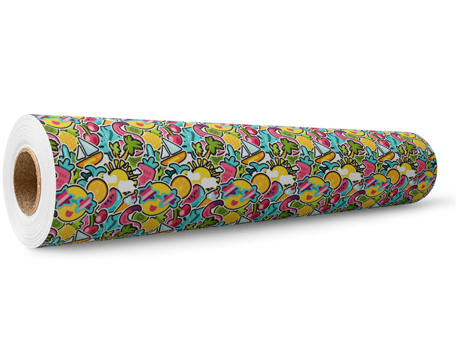 Summer Break Sticker Bomb Wrap Film Wholesale Roll~Rwraps Series 914 Digitally Printed Vinyl Roll~5