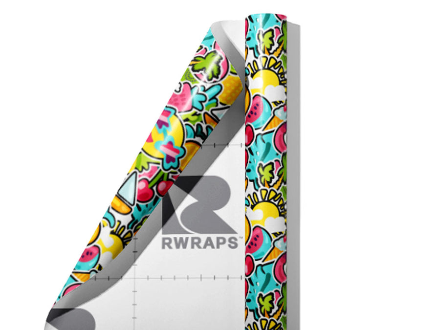 Summer Break Sticker Bomb Wrap Film Sheets~Rwraps Series 914 Summer Break Sticker Bomb Scrolled Sheet~4