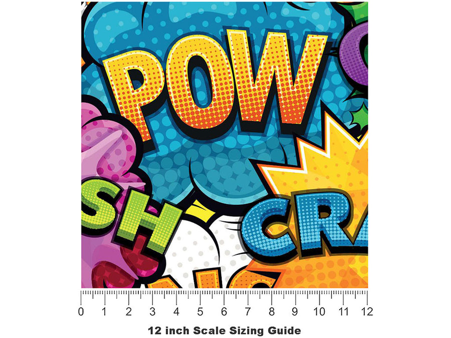 Superhero Comic Sticker Bomb Vinyl Film Pattern Size 12 inch Scale~Rwraps Superhero Comic Sticker Bomb Sizing Chart~3