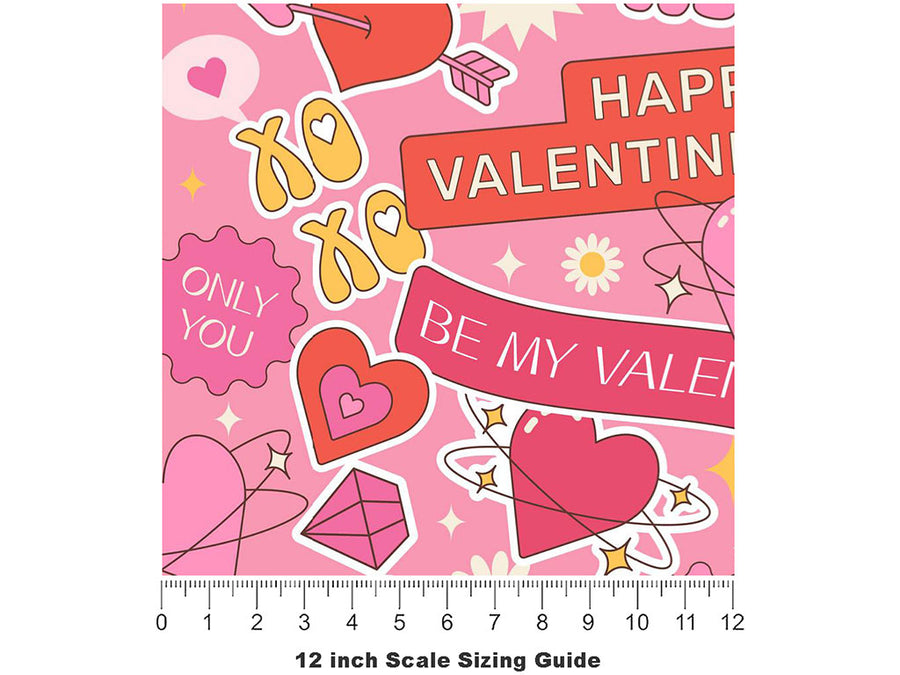 Sweet Valentine Sticker Bomb Vinyl Film Pattern Size 12 inch Scale~Rwraps Sweet Valentine Sticker Bomb Sizing Chart~3