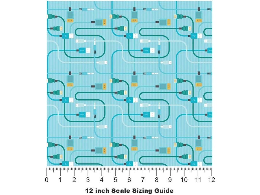 Teal Cords Technology Vinyl Film Pattern Size 12 inch Scale~Rwraps Teal Cords Technology Sizing Chart~3