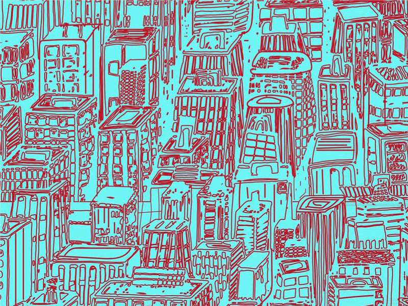 Teal Downtown Cityscape Vinyl Wrap Pattern~Rwraps Series 914 Digitally Printed Vinyl Wrap~0
