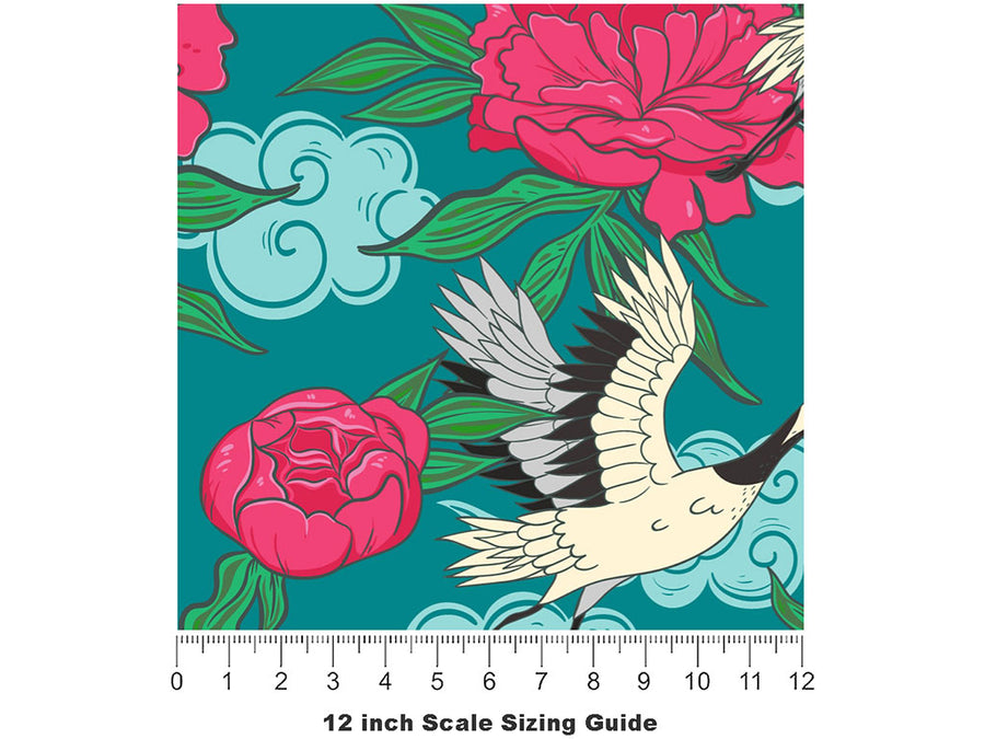 Teal Flight Birds Vinyl Film Pattern Size 12 inch Scale~Rwraps Teal Flight Birds Sizing Chart~2