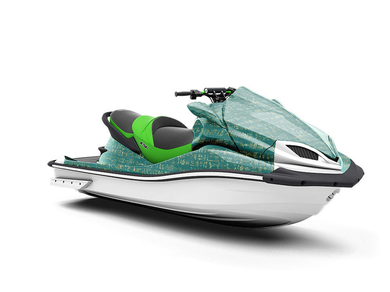 Teal Hieroglyphs Egyptian Jet Ski Vinyl Customized Wrap