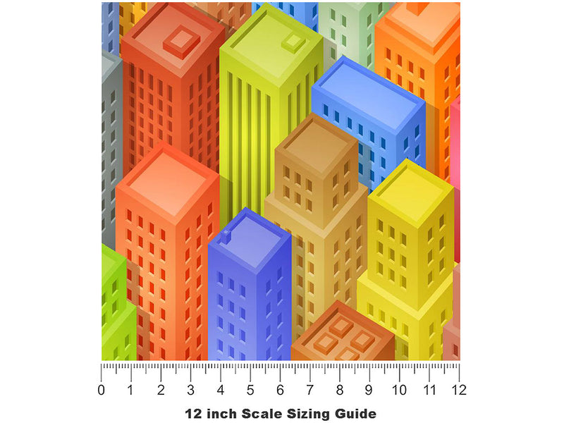 Tetris Towers Cityscape Vinyl Film Pattern Size 12 inch Scale~Rwraps Tetris Towers Cityscape Sizing Chart~3