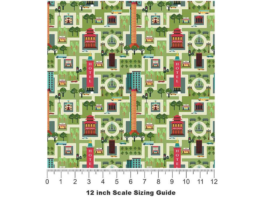 Tourist Town Cityscape Vinyl Film Pattern Size 12 inch Scale~Rwraps Tourist Town Cityscape Sizing Chart~3