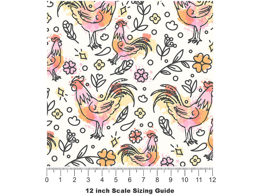 Watercolor Wakeup Birds Vinyl Film Pattern Size 12 inch Scale~Rwraps Watercolor Wakeup Birds Sizing Chart~2