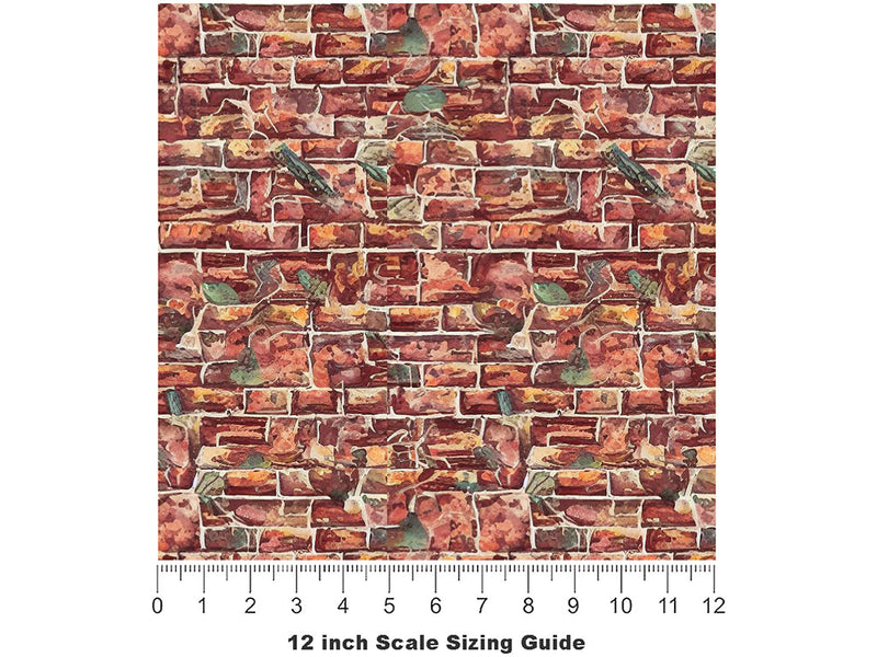 Watercolor Weeds Brick Vinyl Film Pattern Size 12 inch Scale~Rwraps Watercolor Weeds Brick Sizing Chart~3