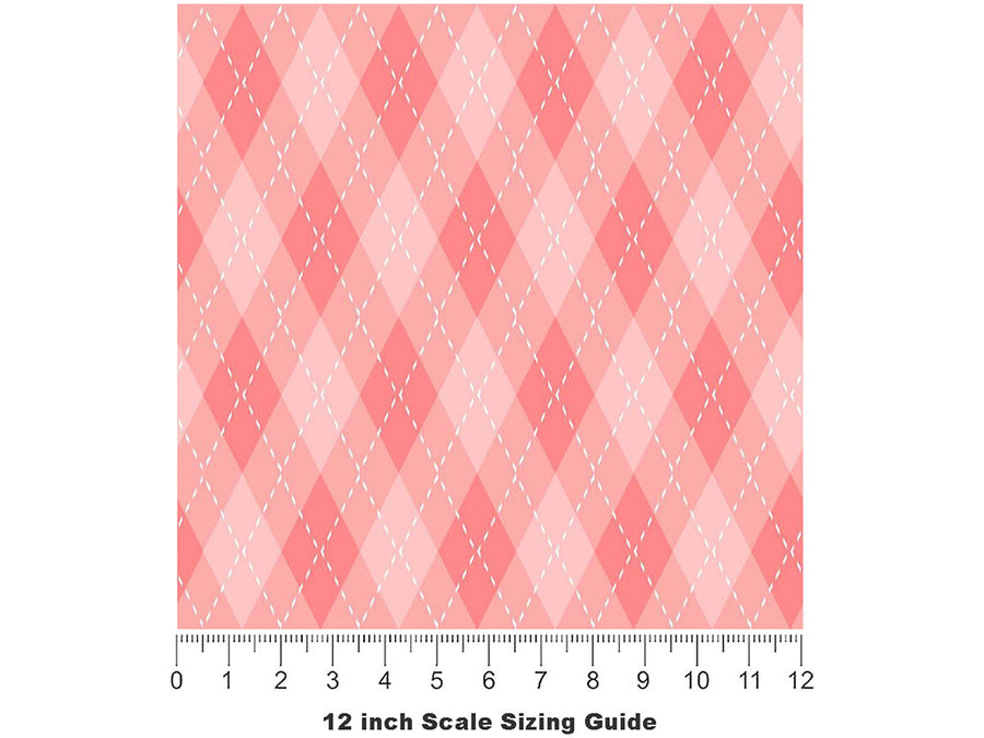 Watermelon Juice Argyle Vinyl Film Pattern Size 12 inch Scale~Rwraps Watermelon Juice Argyle Sizing Chart~2