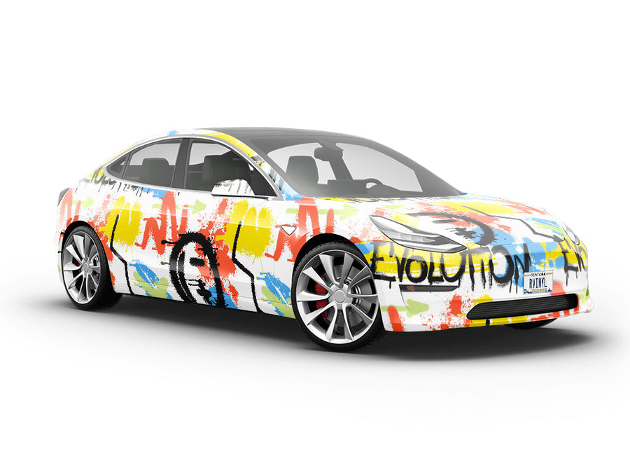 White Evolution Graffiti Vehicle Vinyl Wrap