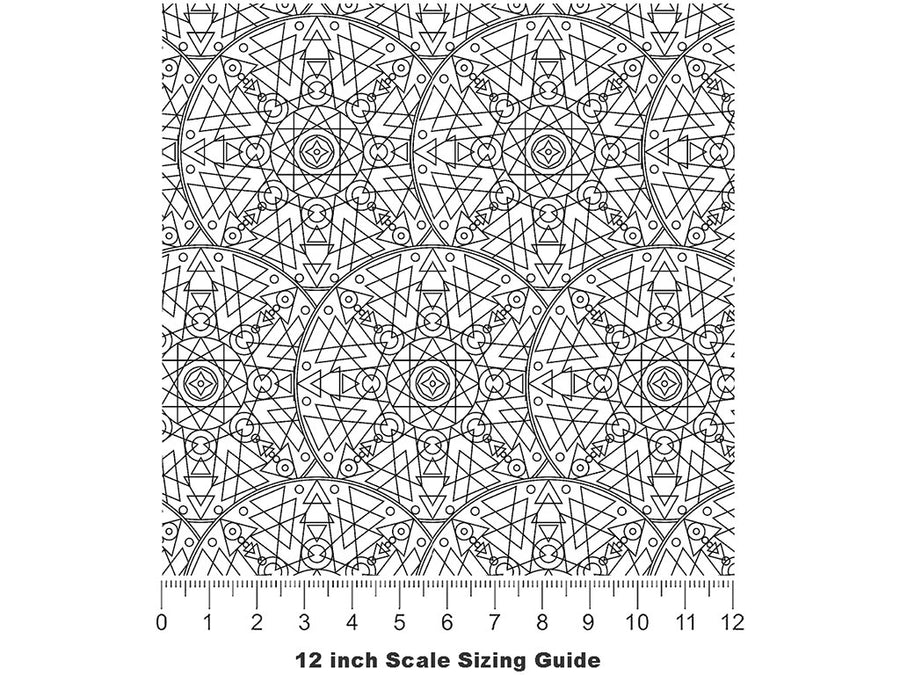 White Geometric Mandala Vinyl Film Pattern Size 12 inch Scale~Rwraps White Geometric Mandala Sizing Chart~2