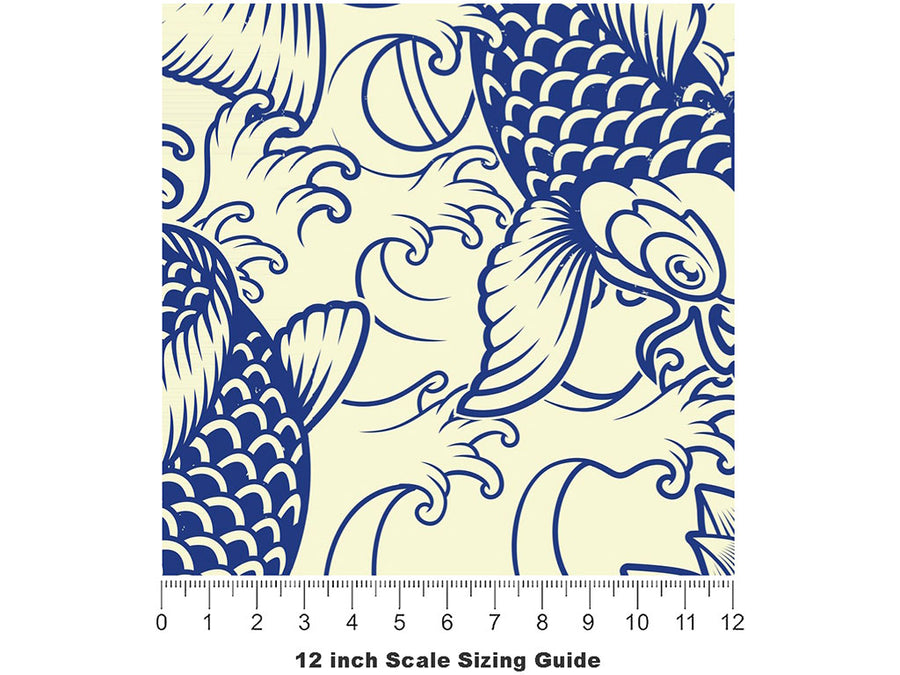 White Koi Marine Life Vinyl Film Pattern Size 12 inch Scale~Rwraps White Koi Marine Life Sizing Chart~2