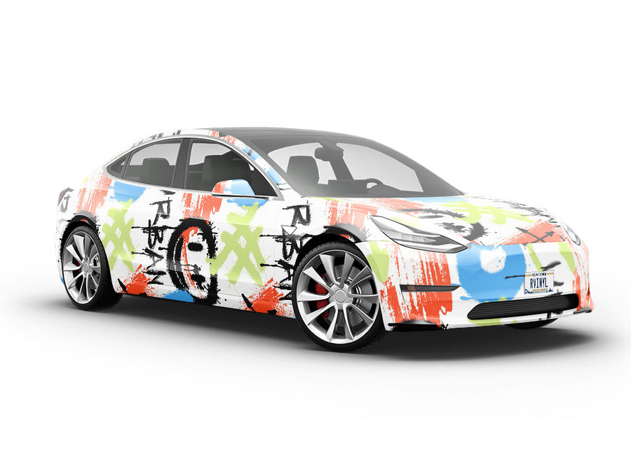 White Urban Graffiti Vehicle Vinyl Wrap