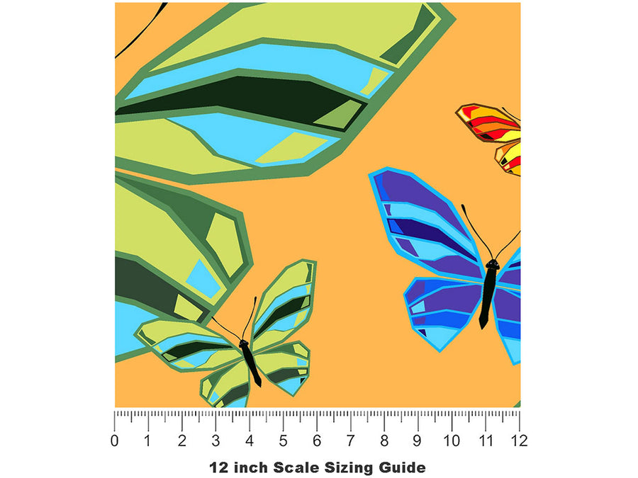 Yellow Flutter Bug Vinyl Film Pattern Size 12 inch Scale~Rwraps Yellow Flutter Bug Sizing Chart~2