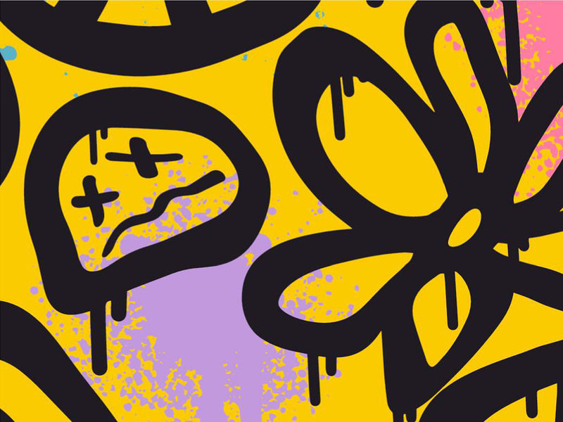 Yellow Peace Graffiti Vinyl Wrap Pattern~Rwraps Series 914 Digitally Printed Vinyl Wrap~0