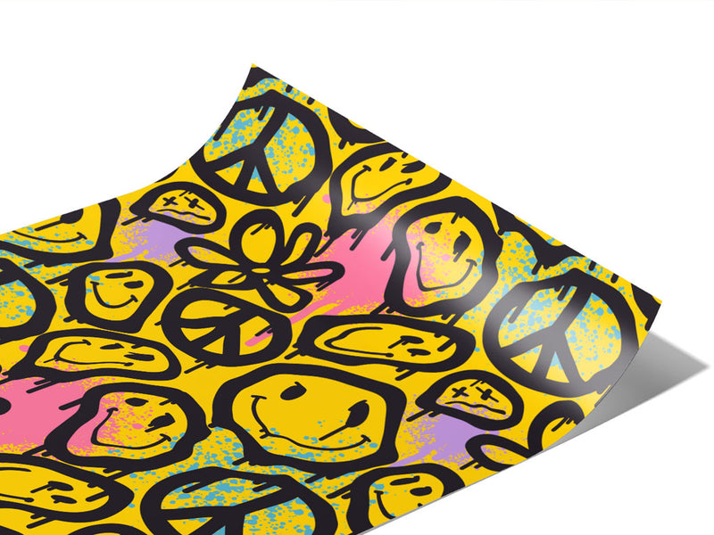 Yellow Peace Graffiti Vinyl Wraps~Rwraps Series 914 Digitally Printed Vinyl Wrap~1
