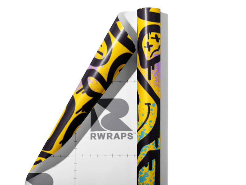 Yellow Peace Graffiti Wrap Film Sheets~Rwraps Series 914 Yellow Peace Graffiti Scrolled Sheet~4