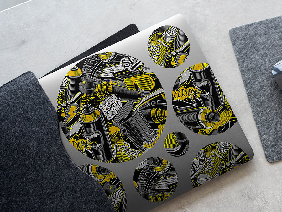 yellow tag graffiti DIY Laptop Stickers