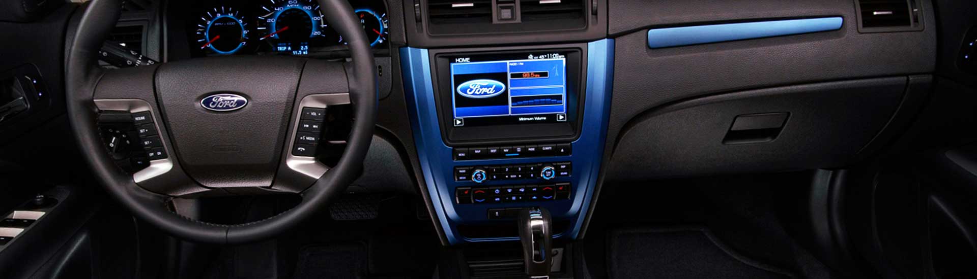 Blue carbon fiber dash kit inside Ford
