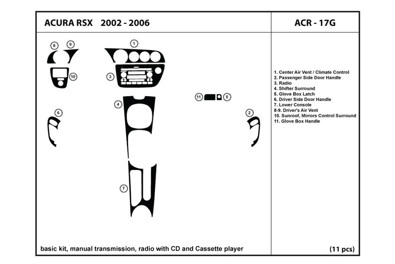 2002 Acura RSX DL Auto Dash Kit Diagram