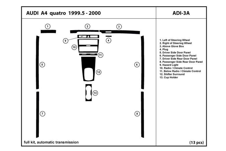 1999 Audi A4 DL Auto Dash Kit Diagram