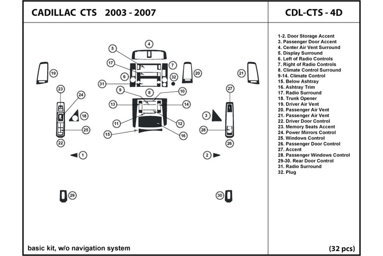 2003 Cadillac CTS DL Auto Dash Kit Diagram