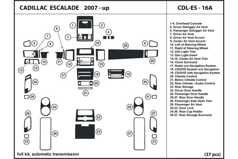 2007 Cadillac Escalade DL Auto Dash Kit Diagram