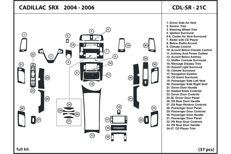 2004 Cadillac SRX DL Auto Dash Kit Diagram