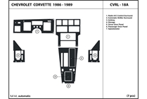 1987 Chevrolet Corvette DL Auto Dash Kit Diagram