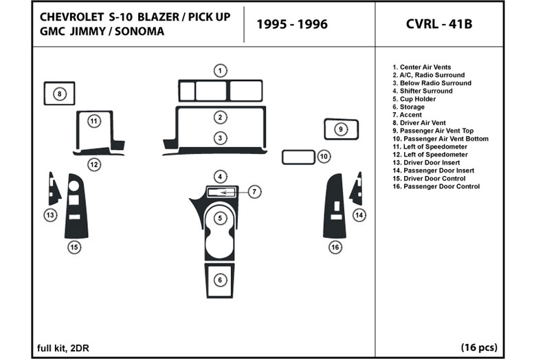 1995 GMC Sonoma DL Auto Dash Kit Diagram