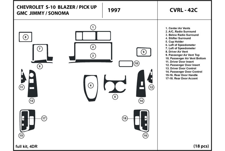 1997 Chevrolet S-10 DL Auto Dash Kit Diagram