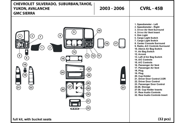 2003 Chevrolet Silverado DL Auto Dash Kit Diagram