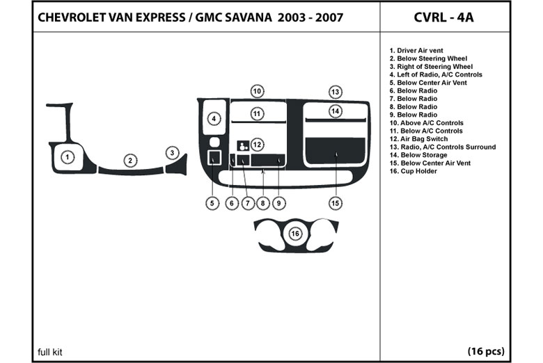 2003 Chevrolet Express DL Auto Dash Kit Diagram