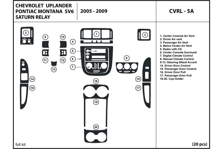 2005 Chevrolet Uplander DL Auto Dash Kit Diagram