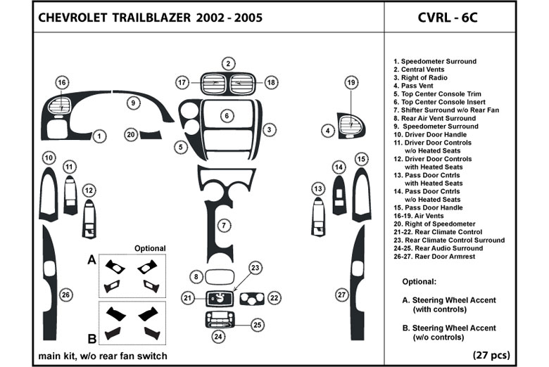 2006 Chevrolet Trailblazer DL Auto Dash Kit Diagram