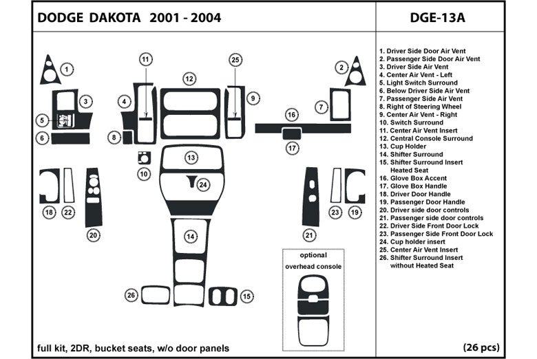 2001 Dodge Dakota DL Auto Dash Kit Diagram