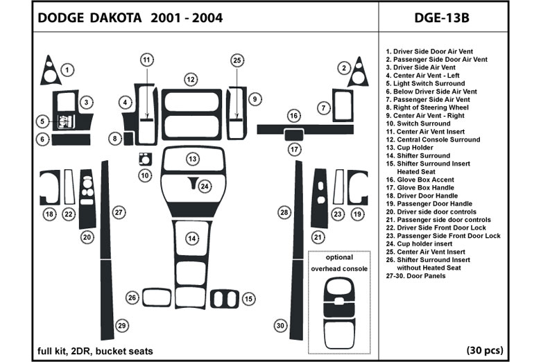 2001 Dodge Dakota DL Auto Dash Kit Diagram