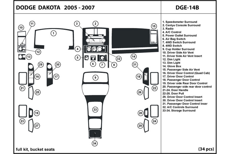 2005 Dodge Dakota DL Auto Dash Kit Diagram