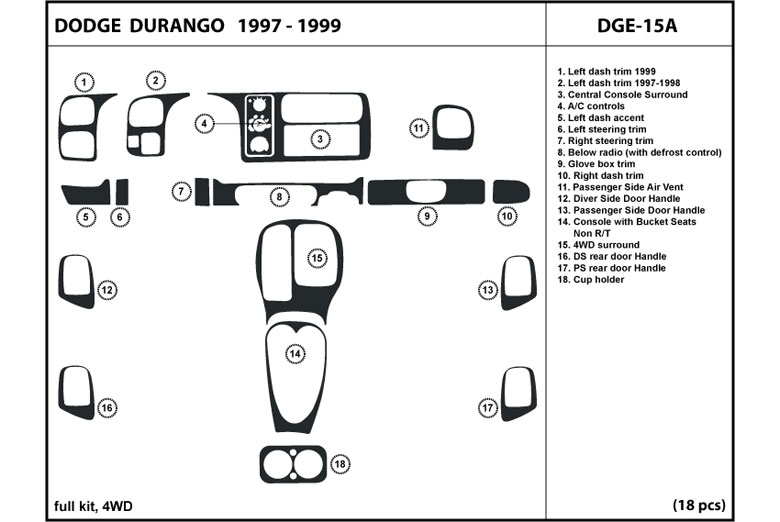 2000 Dodge Durango DL Auto Dash Kit Diagram