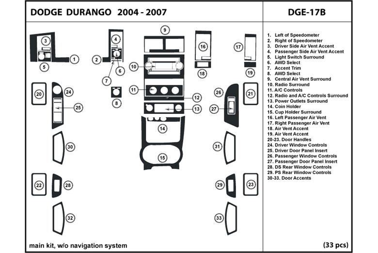 2004 Dodge Durango DL Auto Dash Kit Diagram