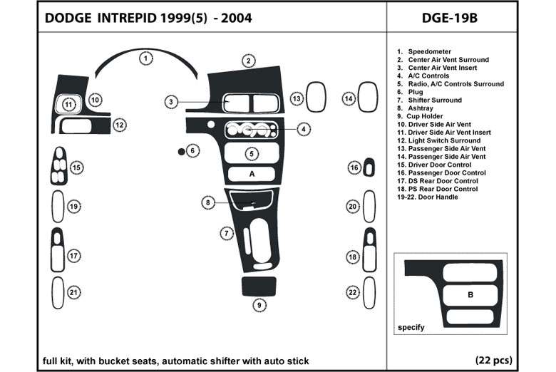 1999 Dodge Intrepid DL Auto Dash Kit Diagram
