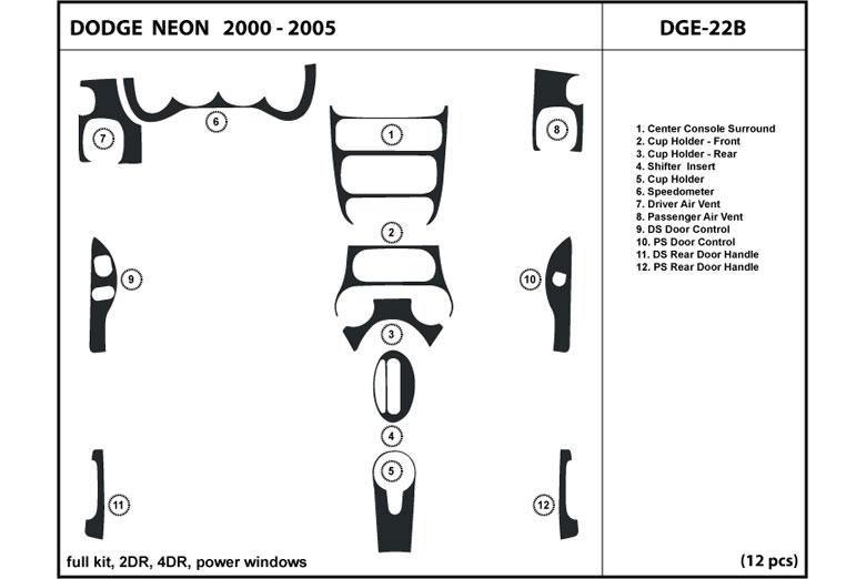 2000 Dodge Neon DL Auto Dash Kit Diagram