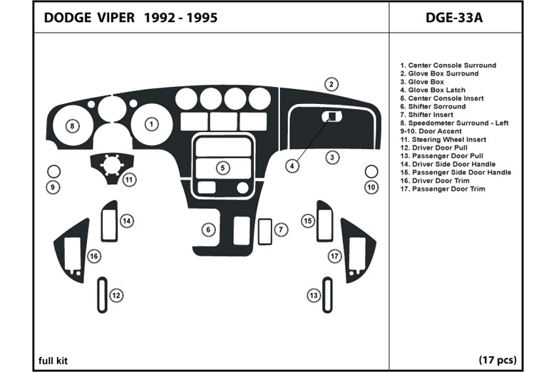 1992 Dodge Viper DL Auto Dash Kit Diagram