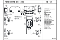 2006 Ford Escape DL Auto Dash Kit Diagram