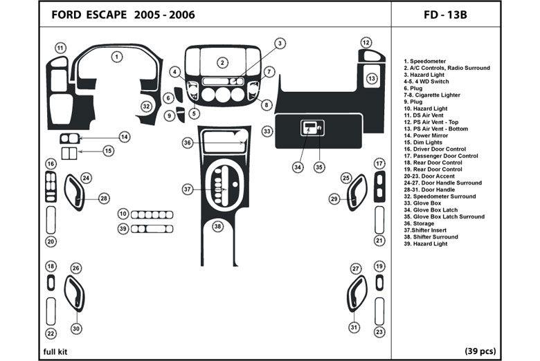 2005 Ford Escape DL Auto Dash Kit Diagram
