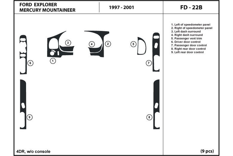 1997 Mercury Mountaineer DL Auto Dash Kit Diagram