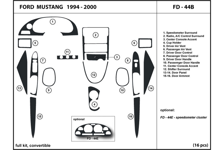 1994 Ford Mustang DL Auto Dash Kit Diagram